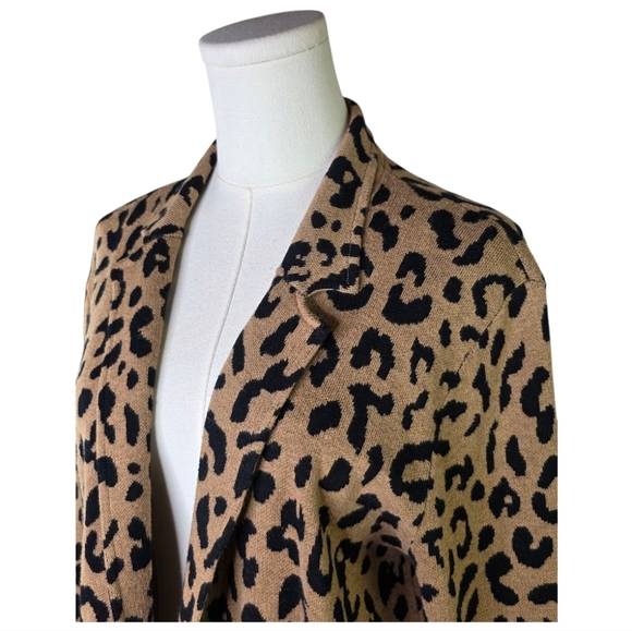 J.Crew Sophie Open Front Leopard Print Knit Blazer Cardigan Jacket Merino Wool S - Picture 3 of 9